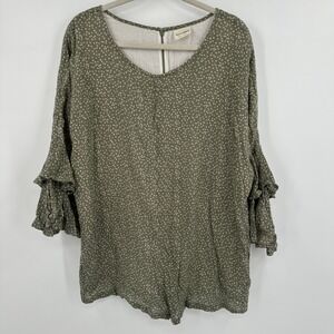 Zulu & Zephyr Romper Womens Extra Small Green Polka Dot Long Sleeve‎ Ruffle Boho